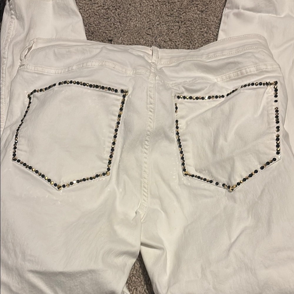 White Jeans with Studded Pocket Detail